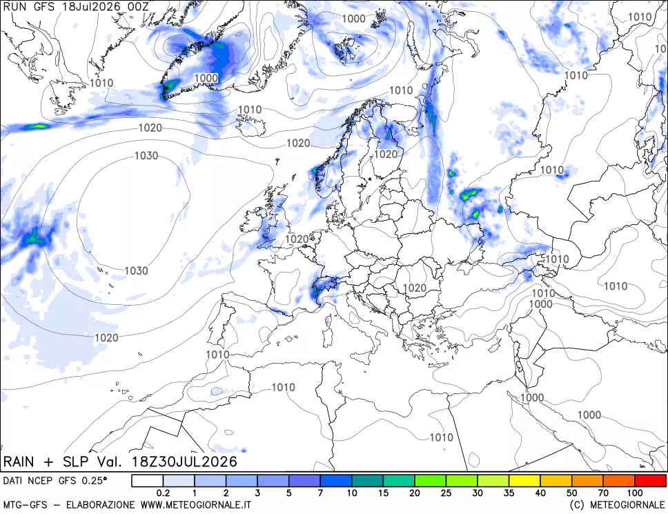 mappa Precipitazioni e pressione SLM