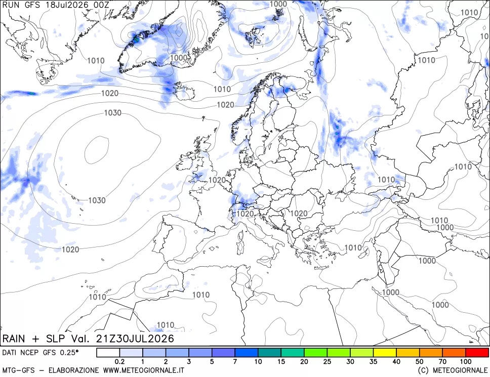 mappa Precipitazioni e pressione SLM