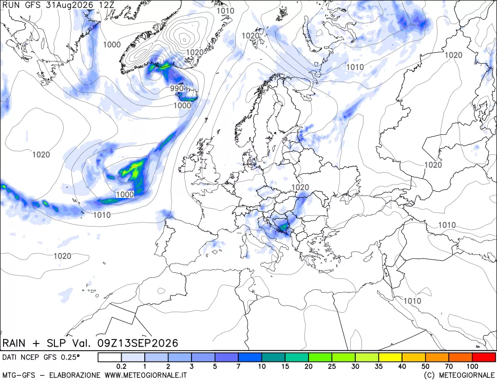 mappa Precipitazioni e pressione SLM