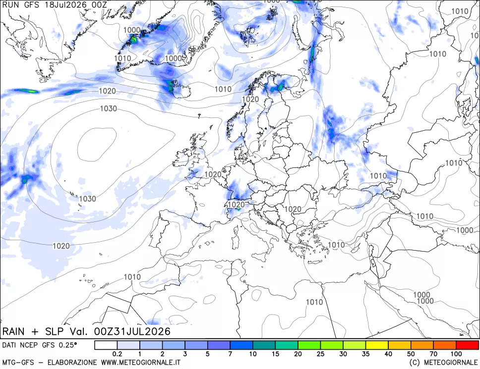 mappa Precipitazioni e pressione SLM