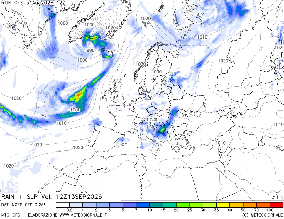 mappa Precipitazioni e pressione SLM