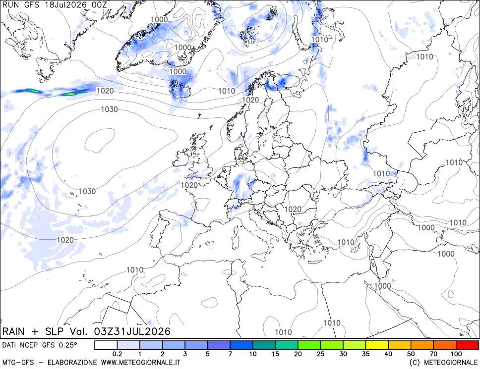 mappa Precipitazioni e pressione SLM