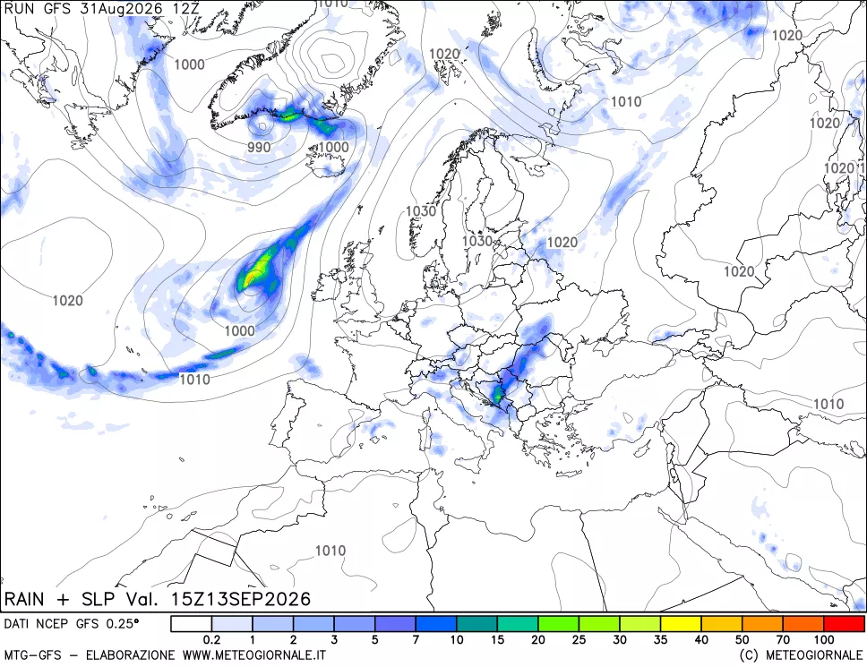 mappa Precipitazioni e pressione SLM
