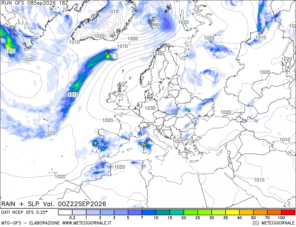 mappa Precipitazioni e pressione SLM