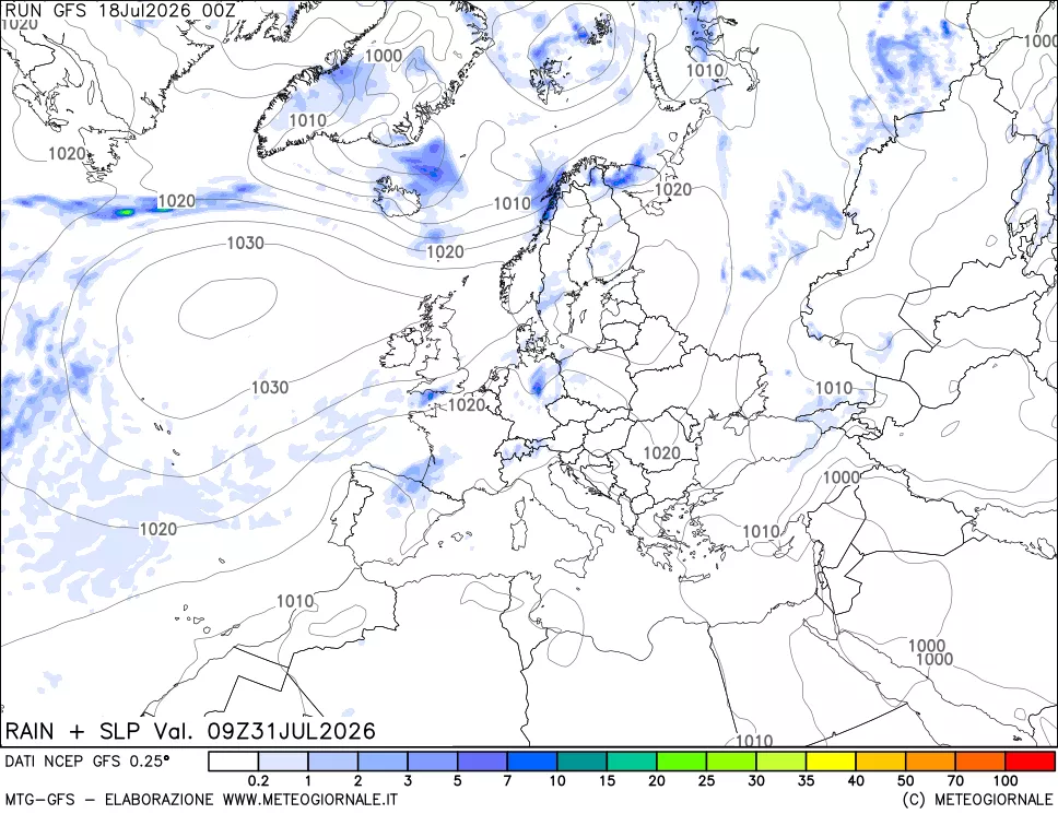 mappa Precipitazioni e pressione SLM