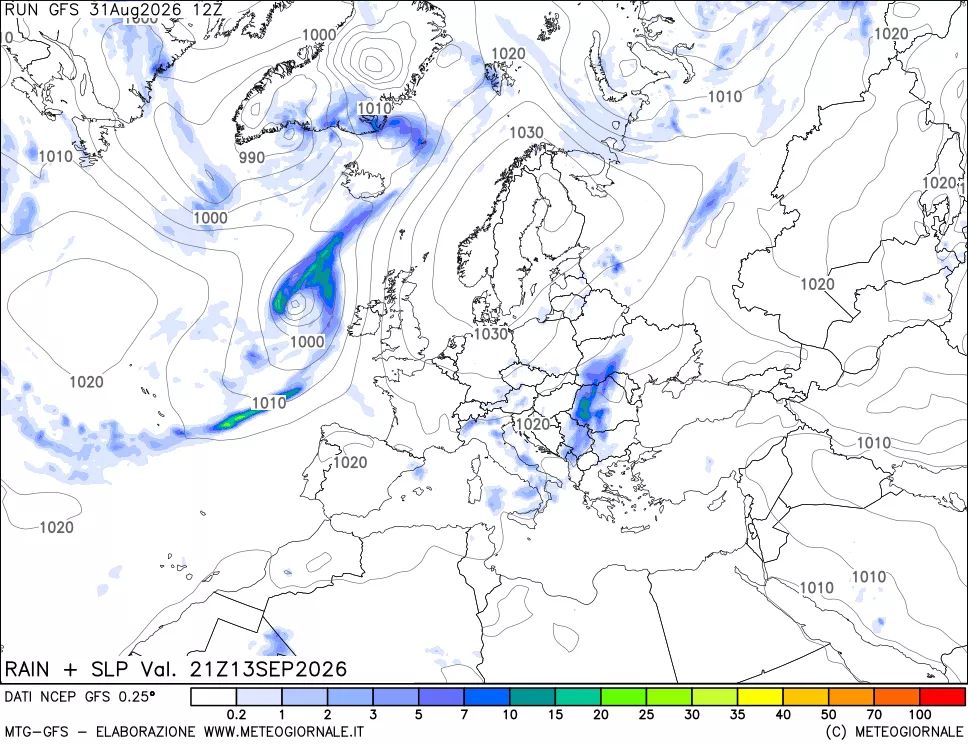 mappa Precipitazioni e pressione SLM