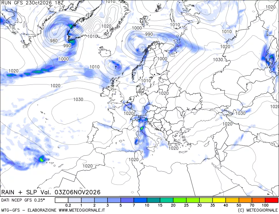 mappa Precipitazioni e pressione SLM
