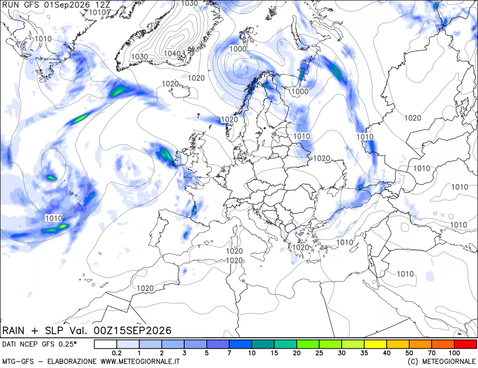 mappa Precipitazioni e pressione SLM