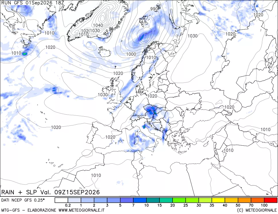 mappa Precipitazioni e pressione SLM