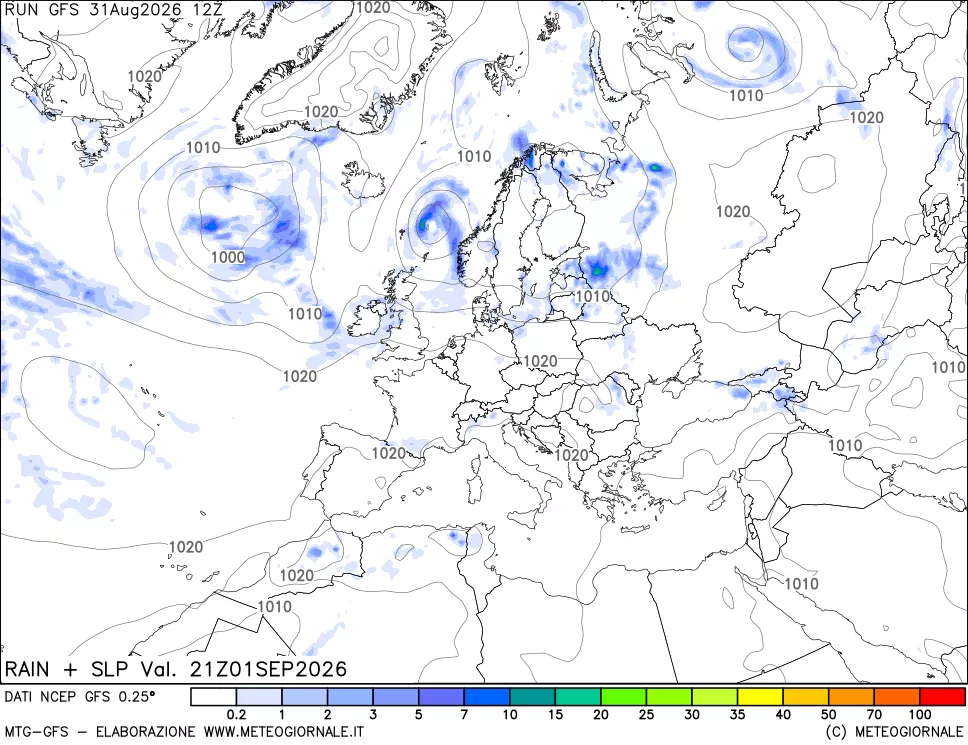 mappa Precipitazioni e pressione SLM