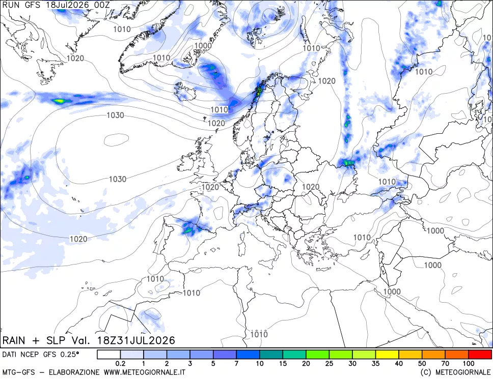 mappa Precipitazioni e pressione SLM