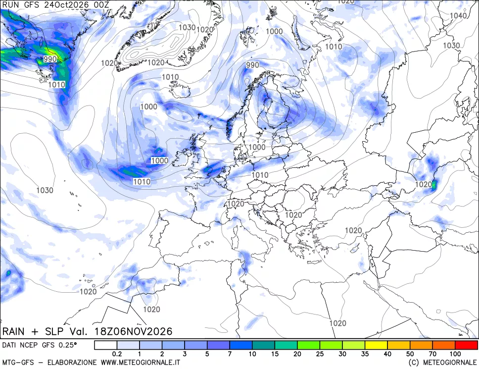 mappa Precipitazioni e pressione SLM