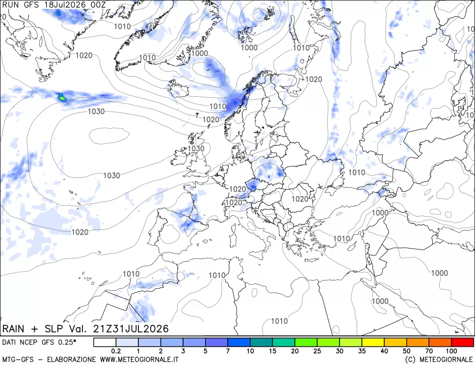 mappa Precipitazioni e pressione SLM