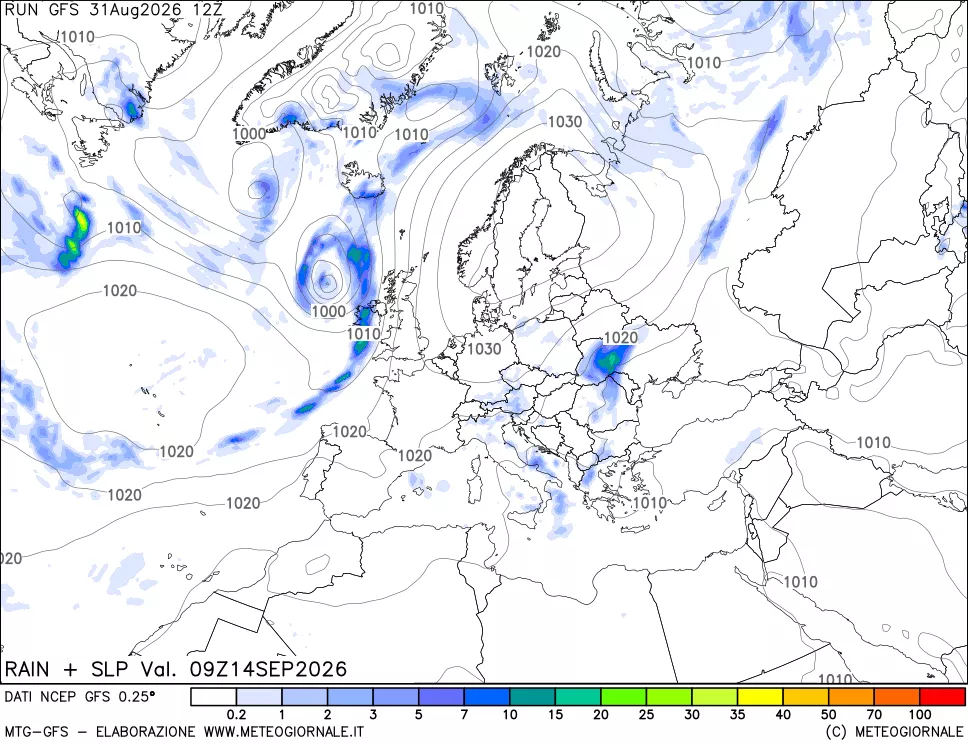 mappa Precipitazioni e pressione SLM