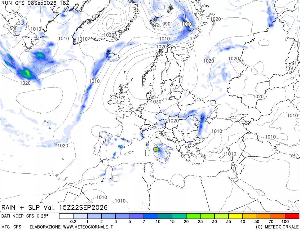 mappa Precipitazioni e pressione SLM