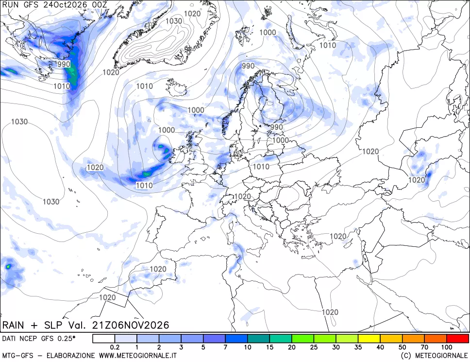 mappa Precipitazioni e pressione SLM