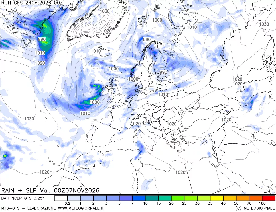 mappa Precipitazioni e pressione SLM