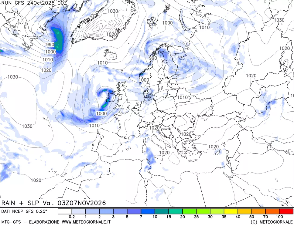 mappa Precipitazioni e pressione SLM