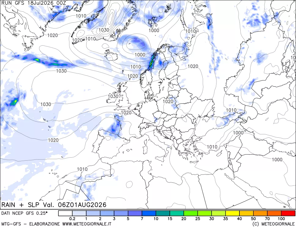 mappa Precipitazioni e pressione SLM