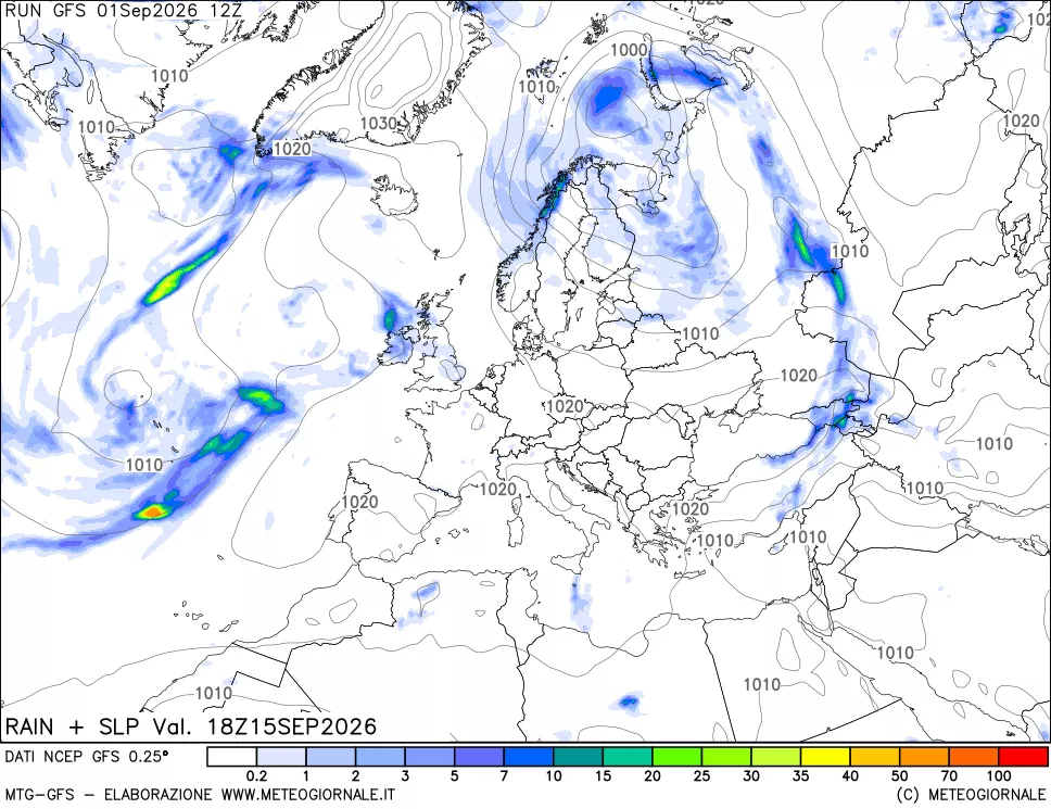 mappa Precipitazioni e pressione SLM