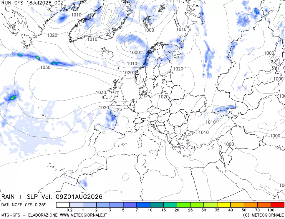 mappa Precipitazioni e pressione SLM