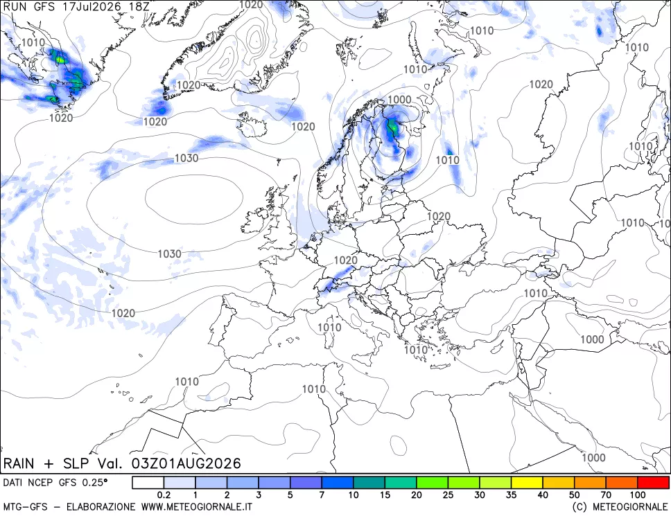 mappa Precipitazioni e pressione SLM