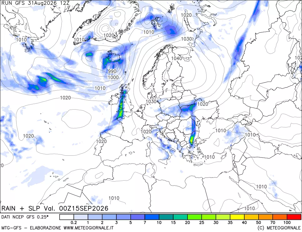 mappa Precipitazioni e pressione SLM