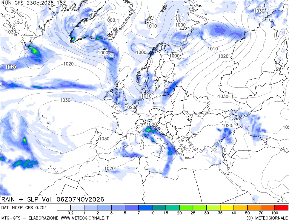 mappa Precipitazioni e pressione SLM