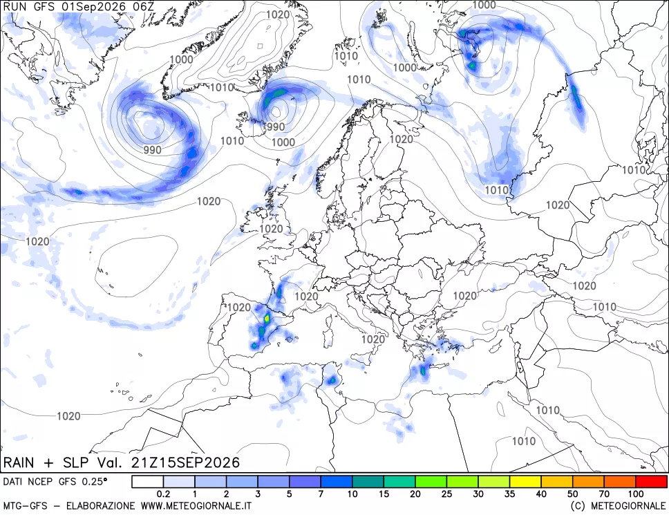 mappa Precipitazioni e pressione SLM