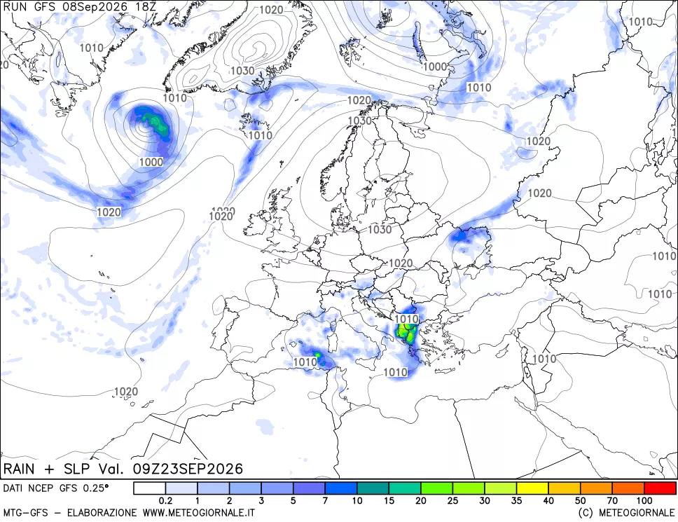 mappa Precipitazioni e pressione SLM