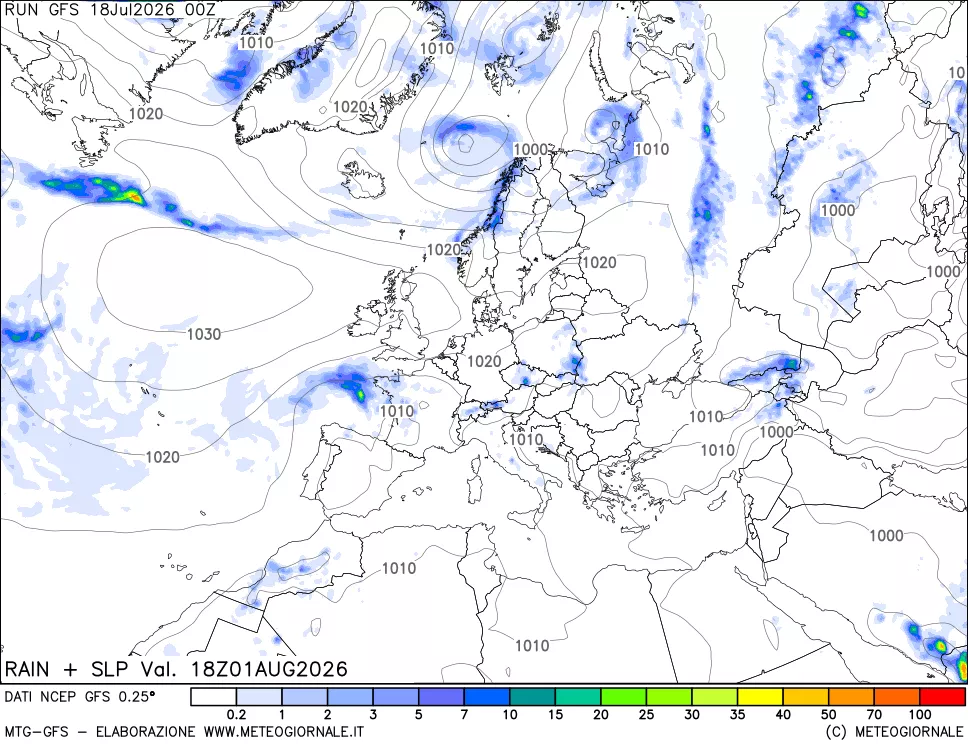 mappa Precipitazioni e pressione SLM