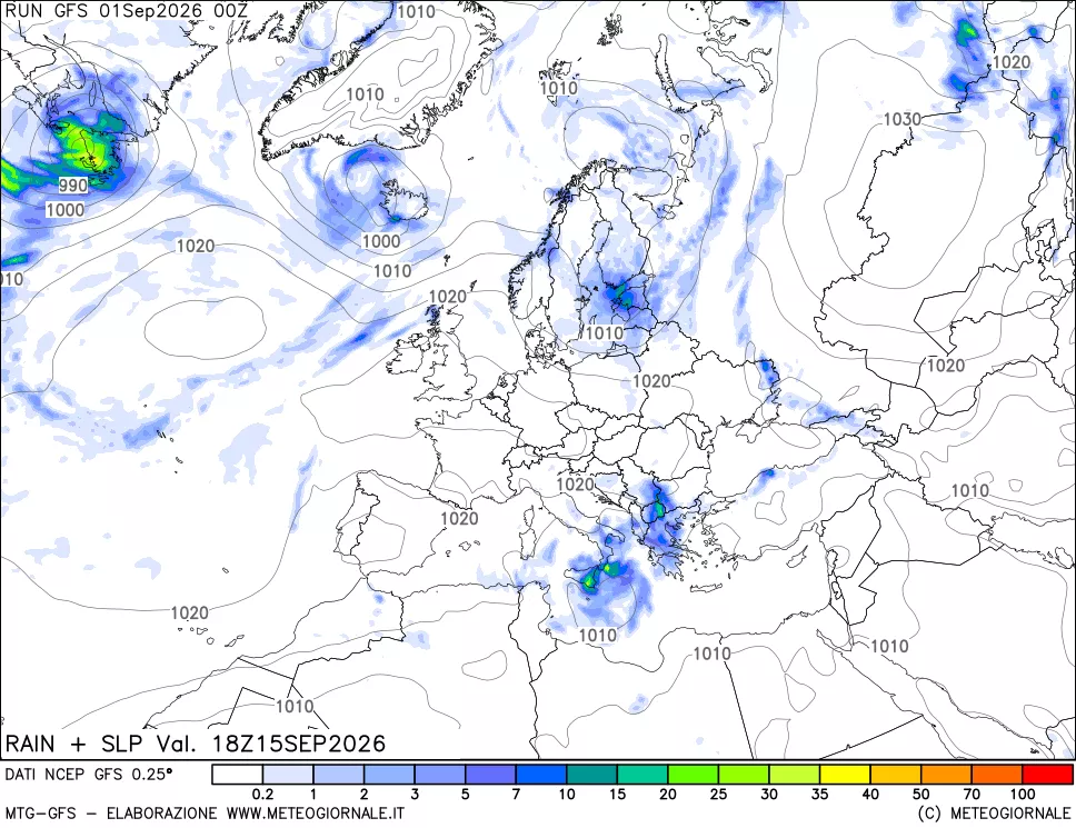 mappa Precipitazioni e pressione SLM