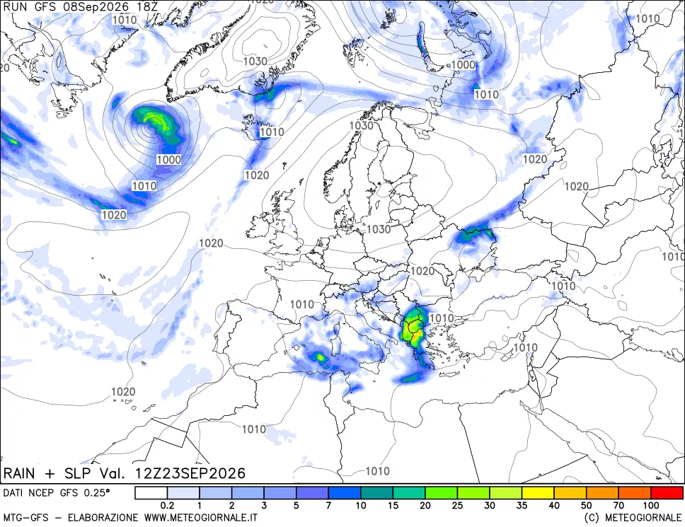 mappa Precipitazioni e pressione SLM