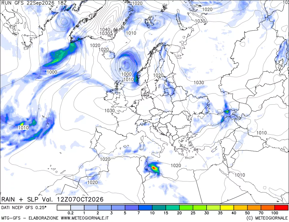 mappa Precipitazioni e pressione SLM