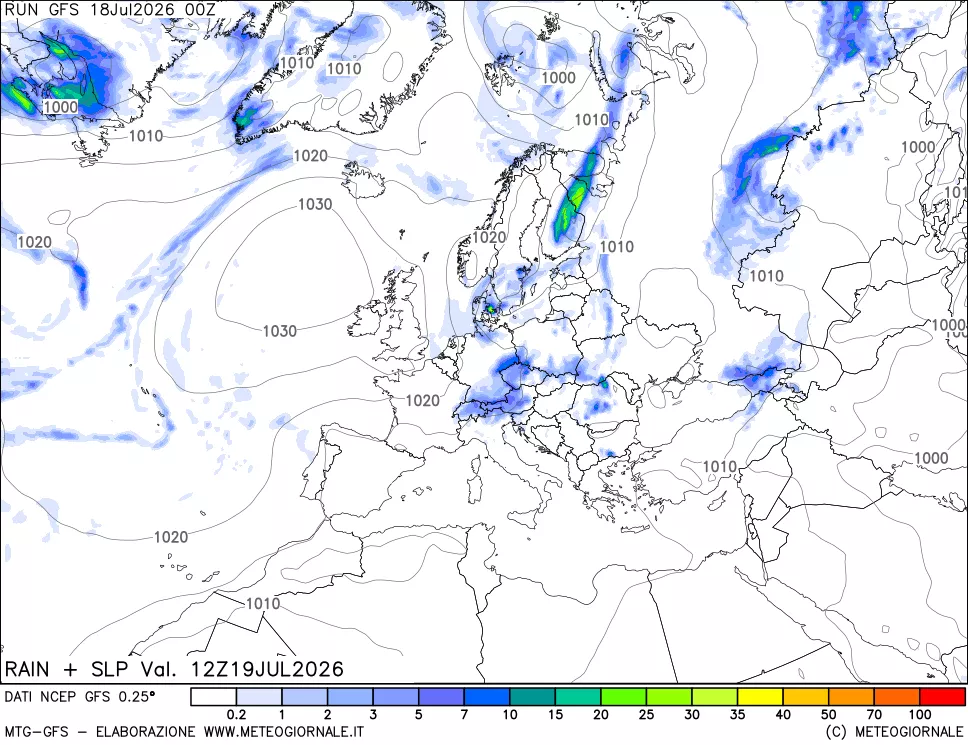 mappa Precipitazioni e pressione SLM