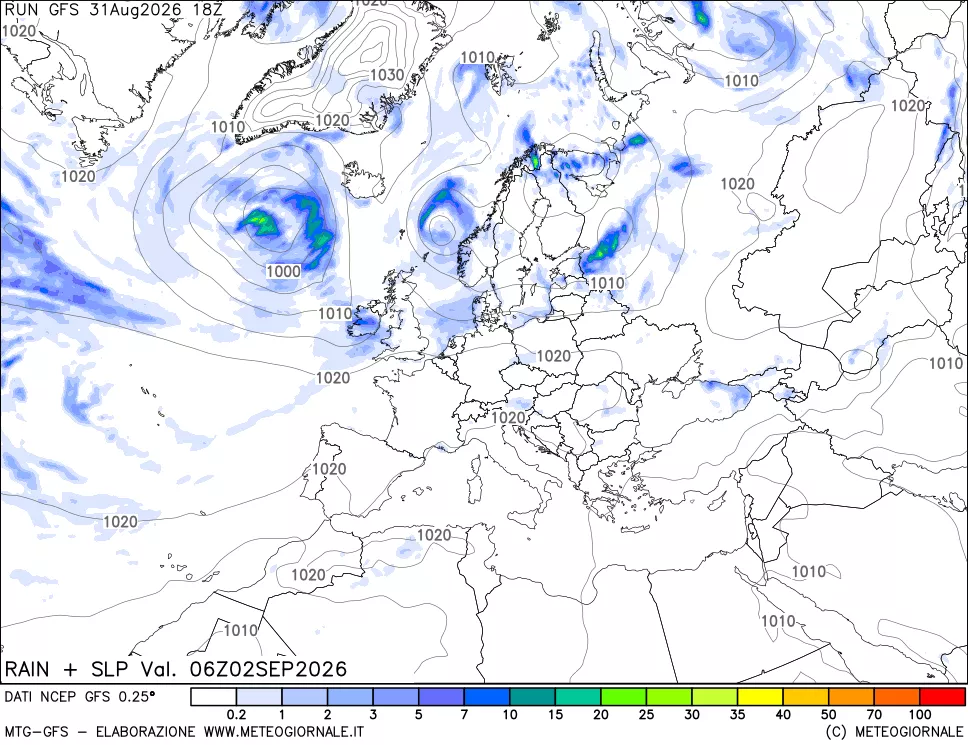 mappa Precipitazioni e pressione SLM