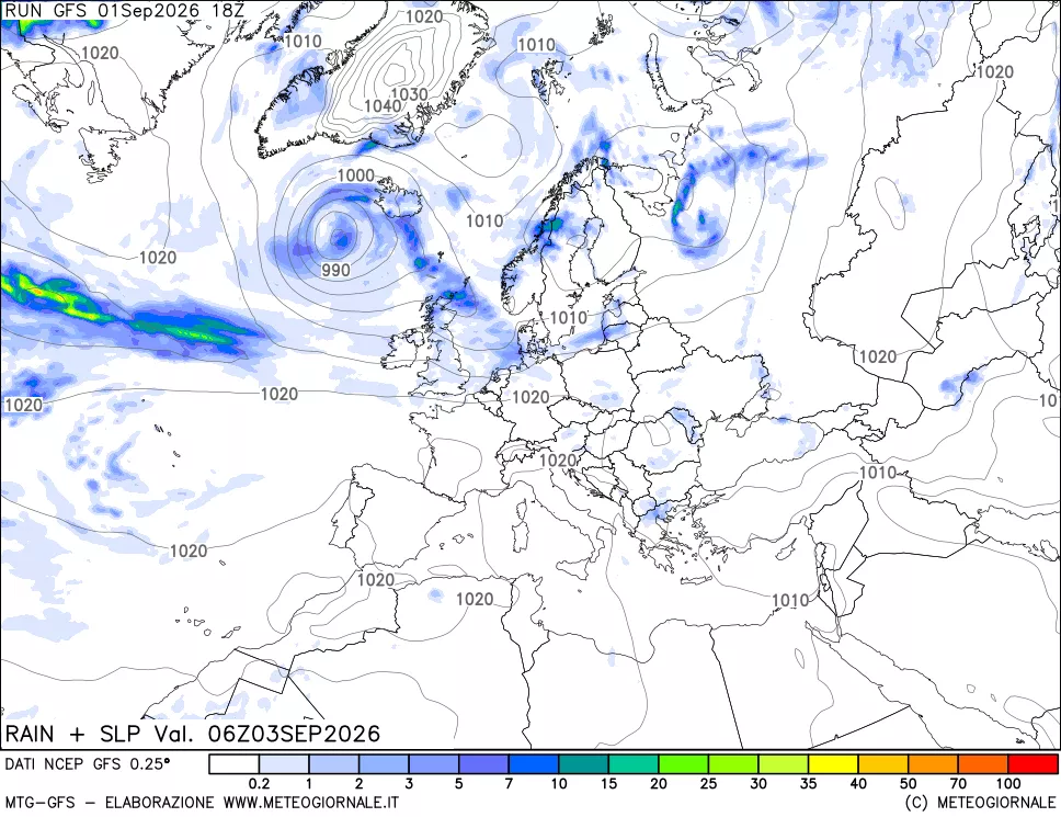 mappa Precipitazioni e pressione SLM