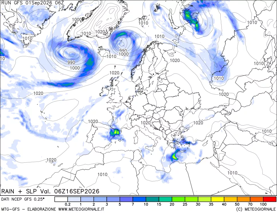 mappa Precipitazioni e pressione SLM