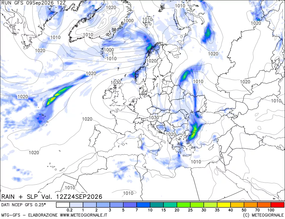 mappa Precipitazioni e pressione SLM