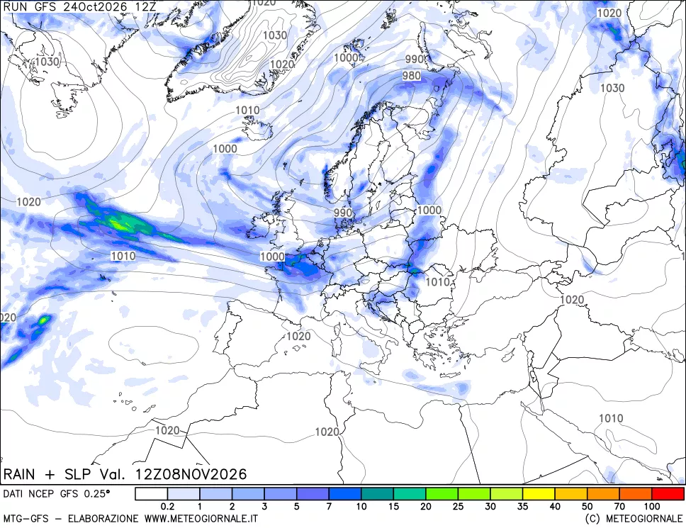 mappa Precipitazioni e pressione SLM