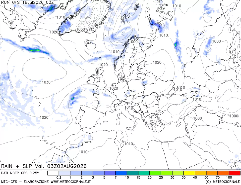 mappa Precipitazioni e pressione SLM