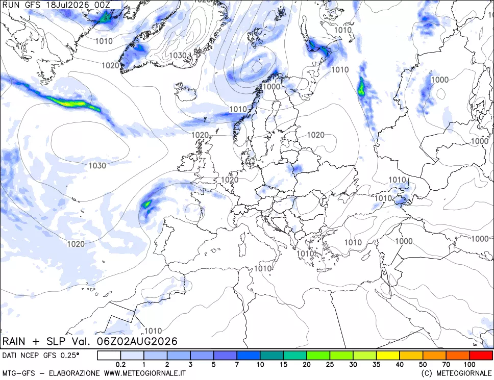 mappa Precipitazioni e pressione SLM