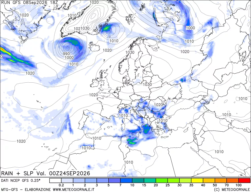 mappa Precipitazioni e pressione SLM