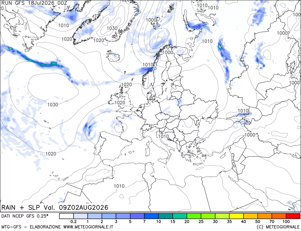 mappa Precipitazioni e pressione SLM