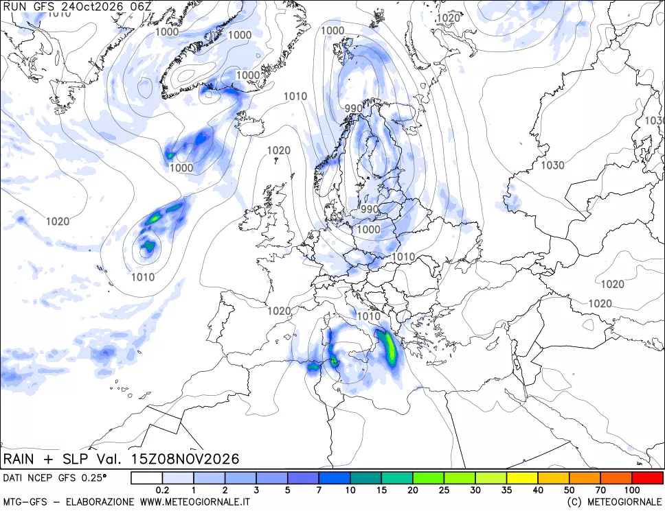 mappa Precipitazioni e pressione SLM