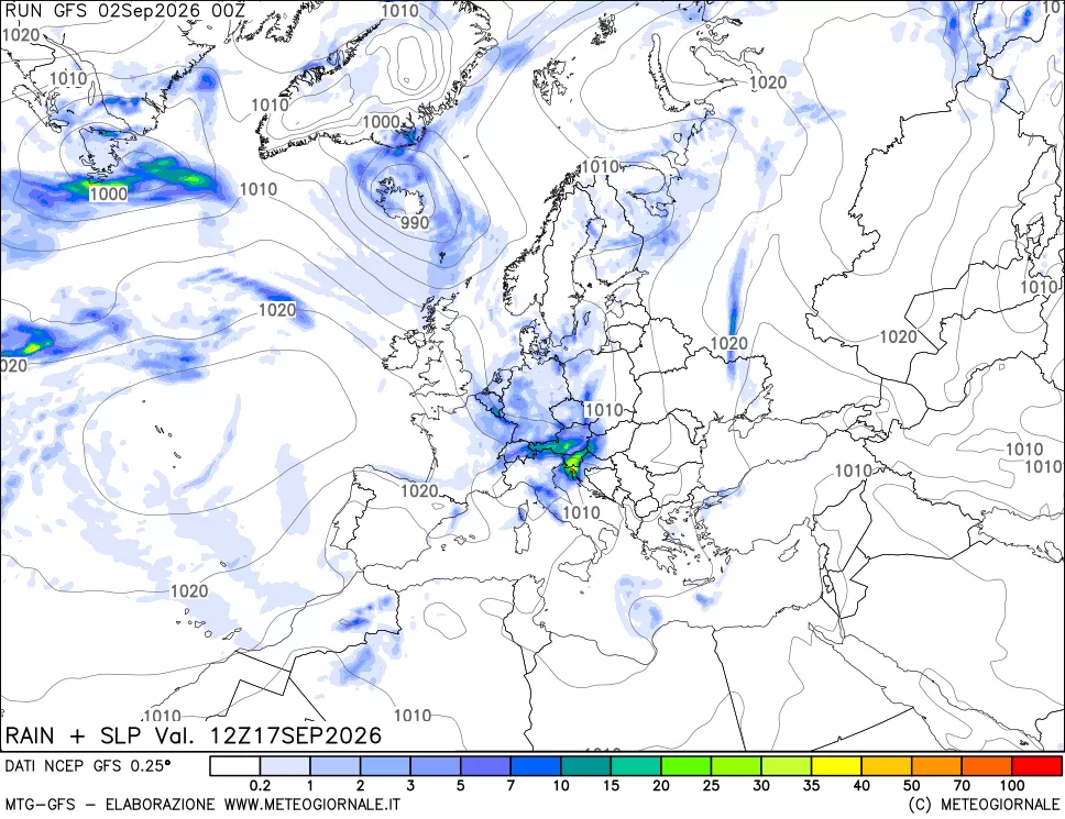 mappa Precipitazioni e pressione SLM