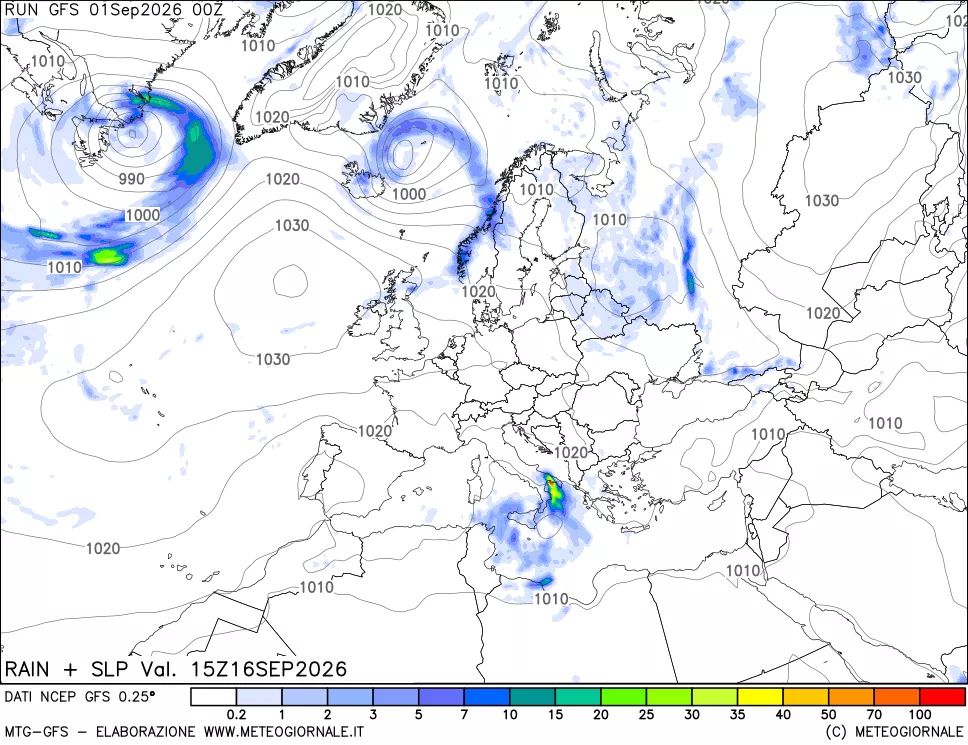mappa Precipitazioni e pressione SLM