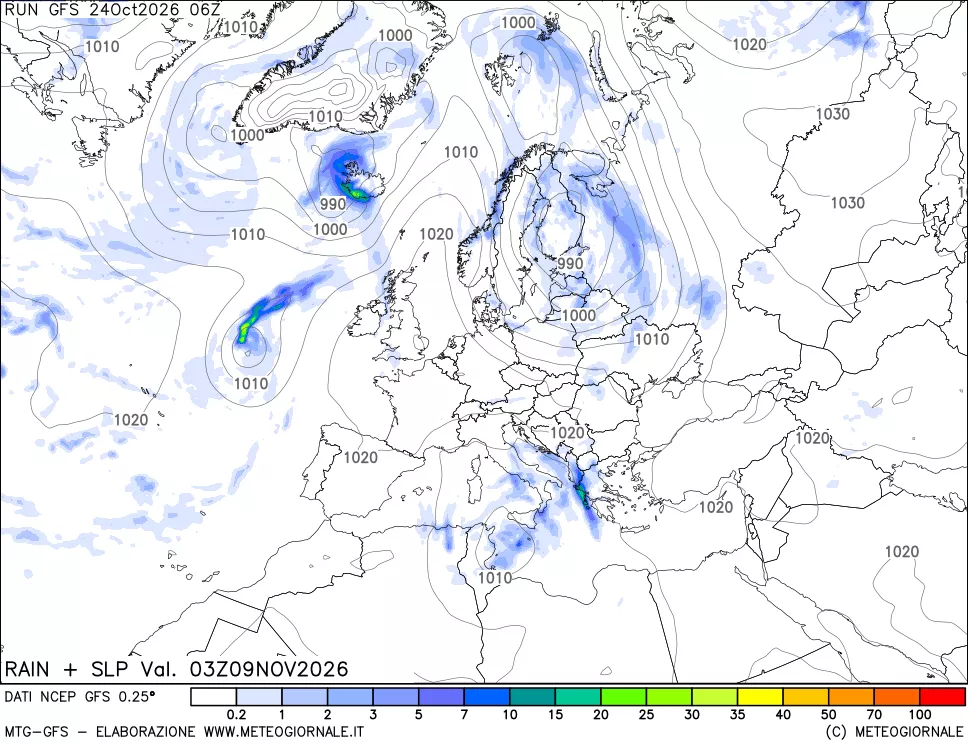 mappa Precipitazioni e pressione SLM