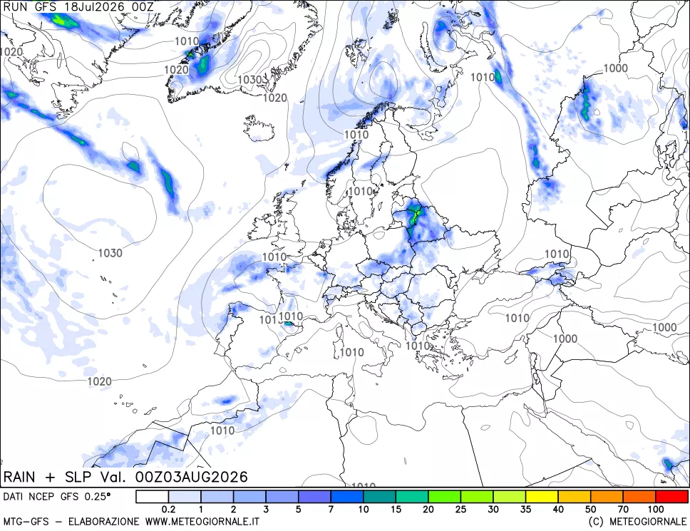 mappa Precipitazioni e pressione SLM