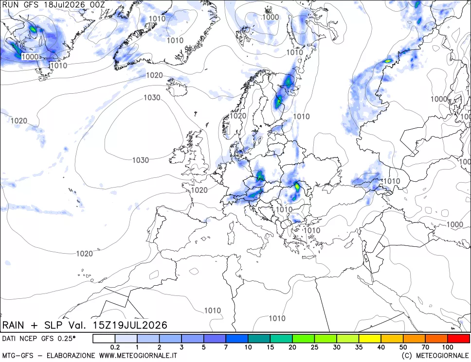mappa Precipitazioni e pressione SLM